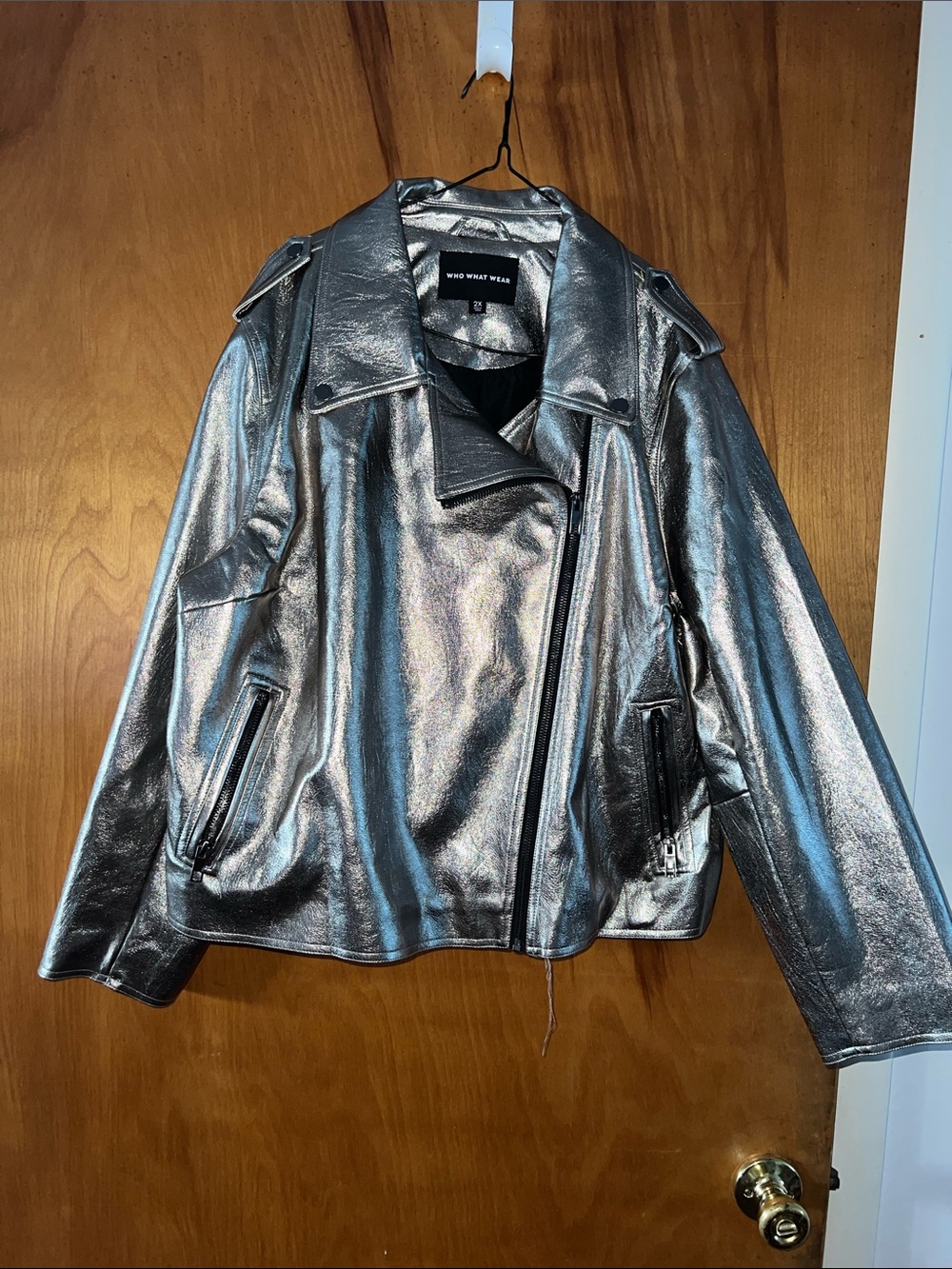 Metallic Silver Women's Leather Jacket